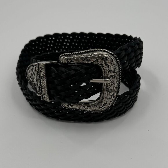 Omega Woven Leather Belt With Ornate Silver Buckle Size Large - Picture 1 of 11